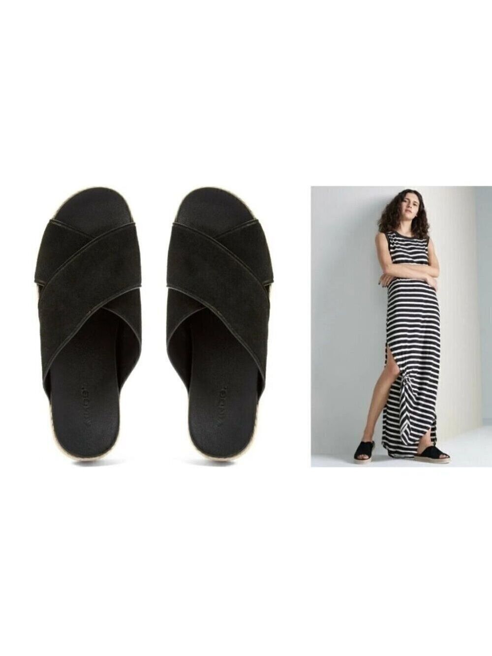 VINCE | Villaire Crisscross Suede Espadrille Slide Sandals Black Sz 10M